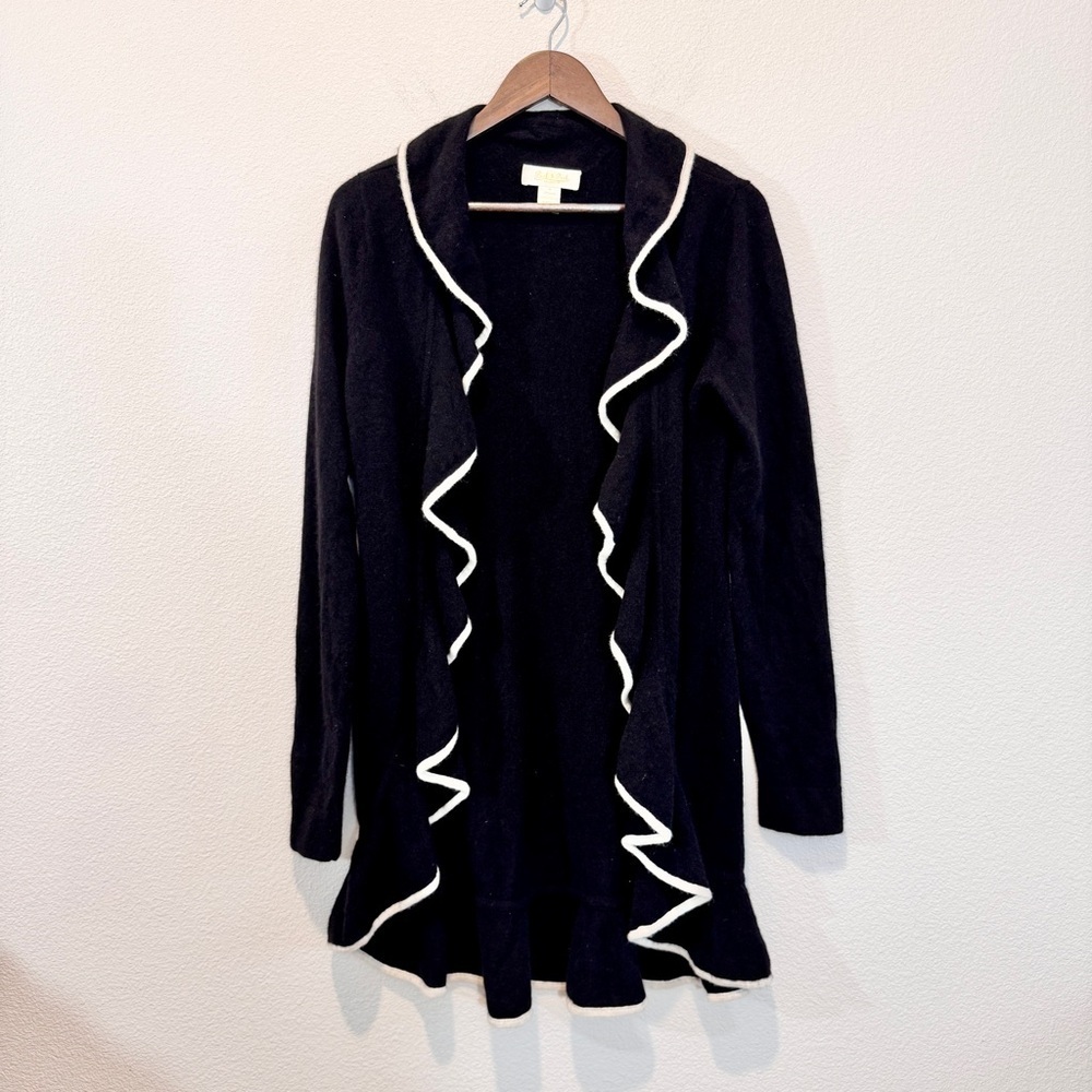 Peck & Peck Ruffle Trim Cashmere Wool Cardigan Dark Academia Parisian Luxury M
